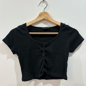 Black Button-Up Crop Top